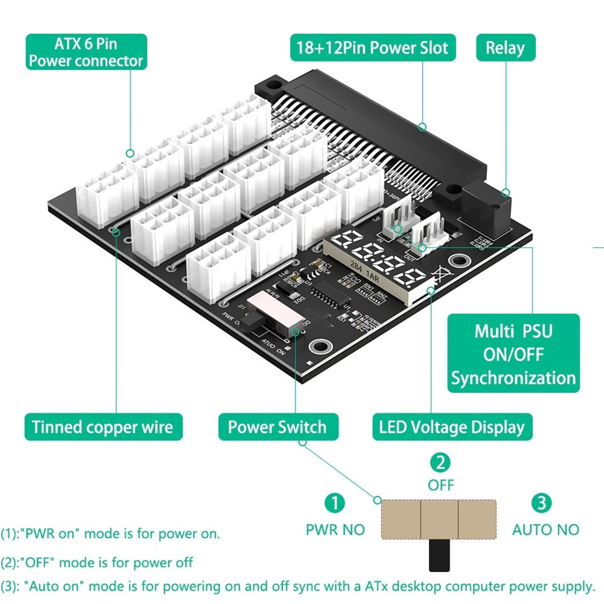 2400W Server Psu Breakout Board - M05K 12 Ports PCIe 6Pin Connector