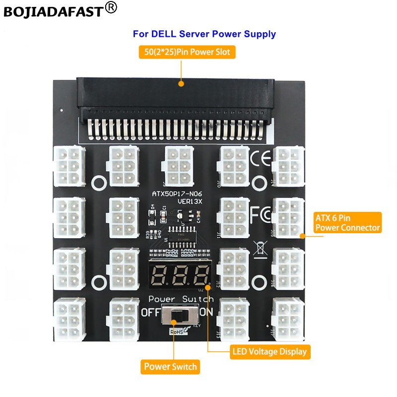 17 Ports PCIe 6Pin Connector S - огляд і ціна 2400W Server Psu Breakout Board